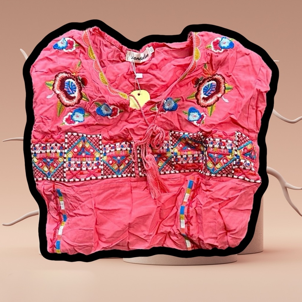 🌈 Lovely colorful flower embroidered blouse